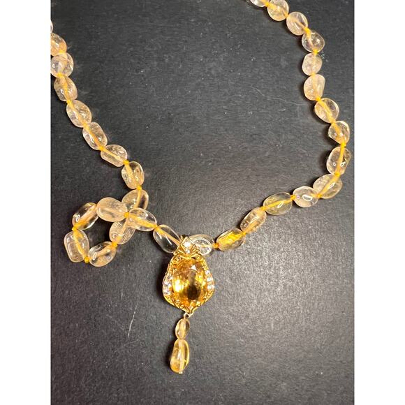 Citrine Enhancer Pendant Gold Over 925 w/ White Topaz & Citrine Drops - Picture 2 of 16